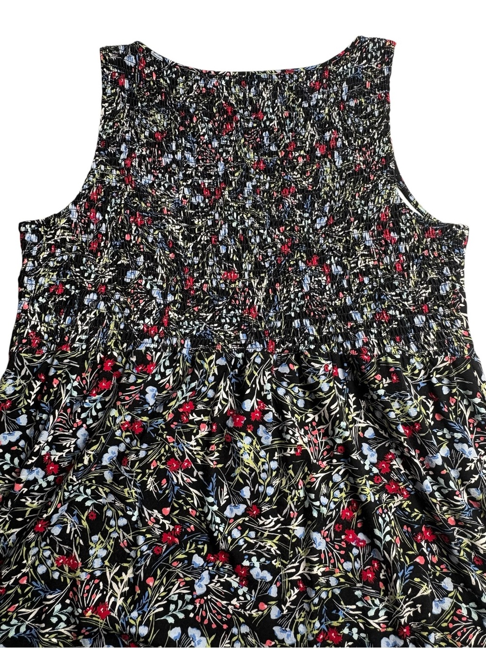 J Jill Wearever Floral Tank Dress LP Large Petite Stretch Knit Knee Length Black - Picture 5 of 11